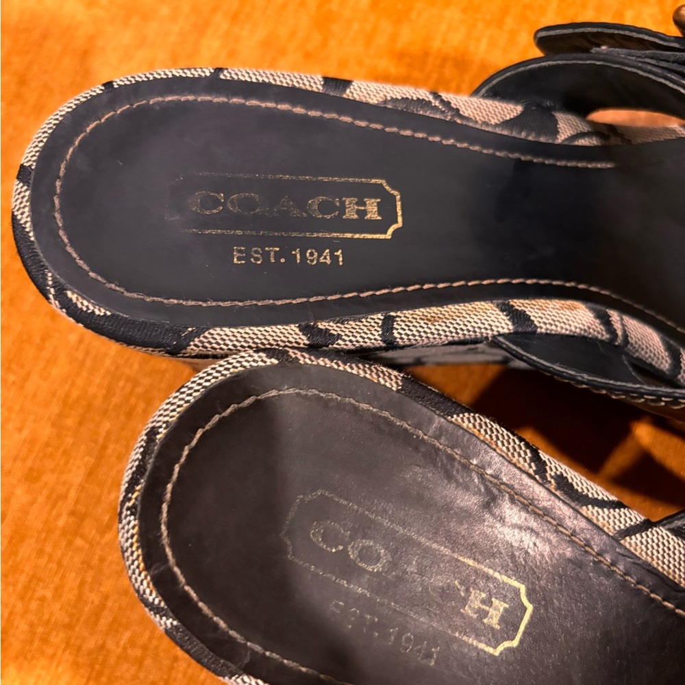 Vintage Coach Sherri Monogram Platform Wedge Sandals Black Gray Y2K Buckle 9 - Picture 7 of 7